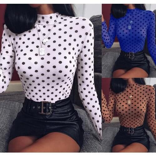 Women Sexy See-through Mesh Sheer Top Long-Sleeve Perspective T-shirt Shine Casual Basic Chiffon Shirts Slim Fit Clubwear