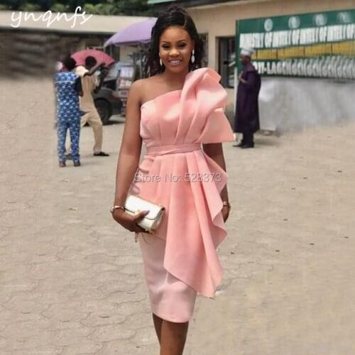 YNQNFS C20 Elegant One Shoulder Pink Birthday Anniversary Satin Dress Party Gown Mother of Bride Vestido de festa 2019