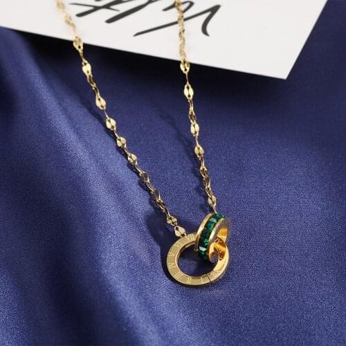 2021 New Luxury Gold Stainless Titanium Steel Necklace Women Roman numerals Round Circle Necklace Ins Simple Jewelry