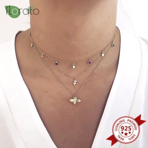 Star Chain Necklace For Women 925 Sterling Silver Geometric Crystal CZ Costume Matching Women Fashion Collar Necklace Jewelry