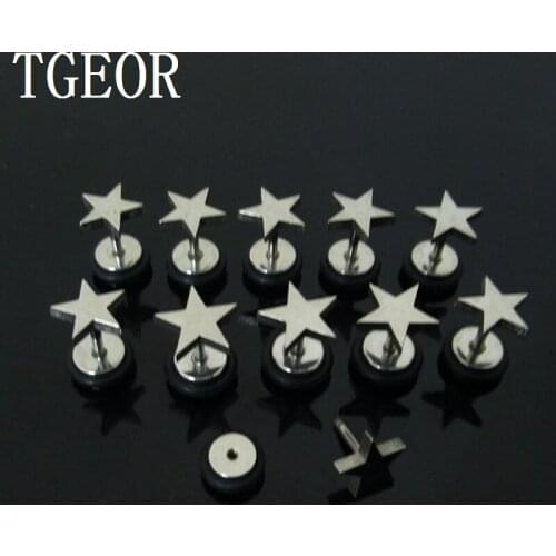 1 Pair Hot Fashion silver cheaters earring 1.2*6*5/7mm surgical Stainless Steel star ear piercing fake plug free shipping