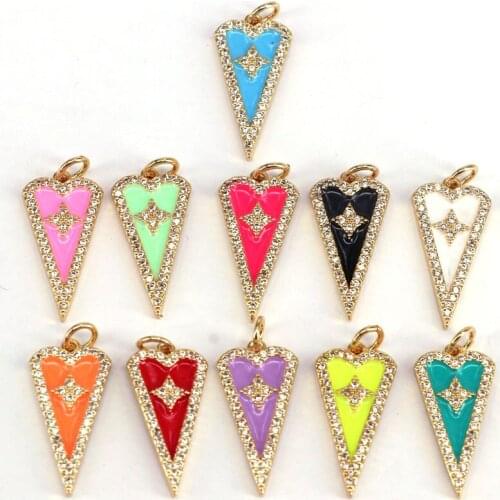 10Pcs,2021 Fashion New Enamel Colorful Heart with CZ Star Pendant, Gold Color Enamel Heart Charm, Enamel Jewelry Findings