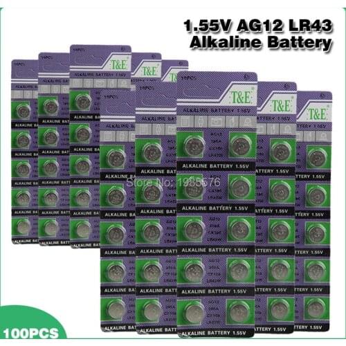 100pcs cell batteries LR43 AG12 SR43 260 386 V386 D386 1.55V Alkaline Watch Batteries Coin Cell Battery