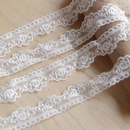 15Yards White Cotton Embroidered Rose Flower Mesh Lace Garment Lace Trims trimmings DIY Sewing accessories