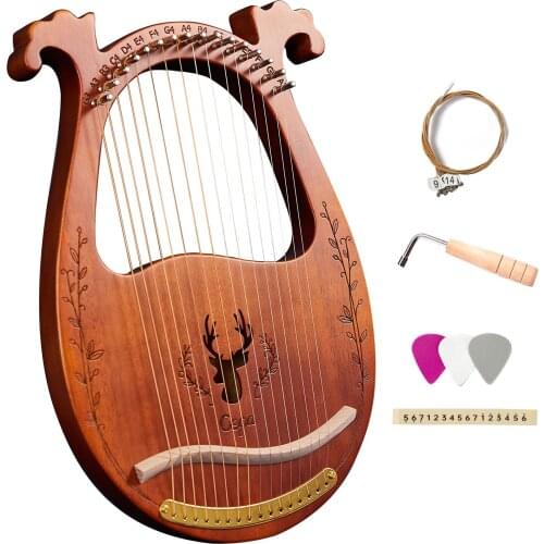 16-String Wooden Lyre Harp Resonance Box String Instrument with Tuning Wrench 3pcs Picks Stringed instruments