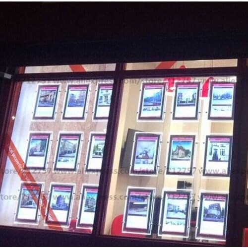 18 Units A3 Vertical Double Sided Magnetic Acrylic LED Illuminated Picture Frame Light Pocket for Real Estate Agent Window