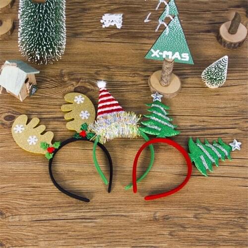 28 Pcs Christmas Antlers Headbands Snowflake Head Buckle Adult Children Xmas Tree Headwear New Year Party Decorations For Home