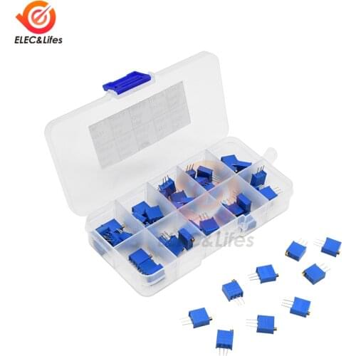 50Pcs/box 3296W Multiturn Trimmer Potentiometer Kit 500R 1K 2K 5K 10K 20K 50K 100K 200K 1M High Precision 3296 Variable Resistor