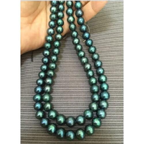 FREE SHIPPING>>>2pc strands8-9mm tahitian peacock green pearl necklace