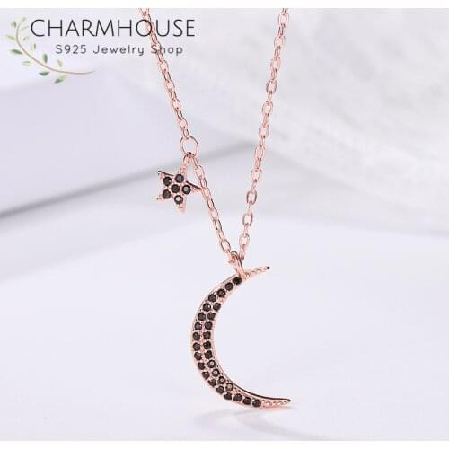 Zirconia Luna & Star Pendant Necklaces For Women Rose Gold/ Silver Chain Necklace Collier Femme Choker 2020 New Fashion Jewelry