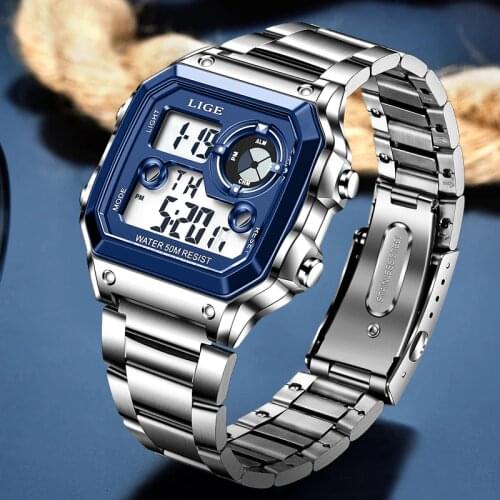 Electronic Watch Men Sport Waterproof Date Alarm Wristwatch 2021 LIGE New Fashion Mens Watches Top Brand Luxury Chronograph+Box