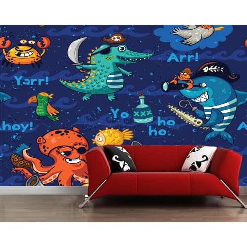 Custom papel de parede infantil, cartoon underwater animal pirate mural for room living room background decoration wallpaper