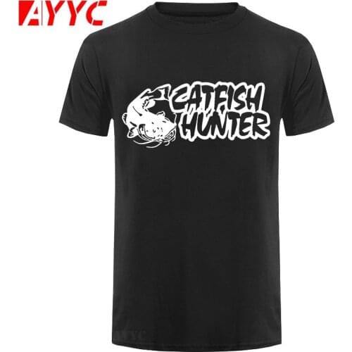 AYYC T-Shirt Tshirt Catfish Hunter Print T-shirt Fishings Casual Men T shirts High Quality Cotton Mens Short Sleeve Top Tee