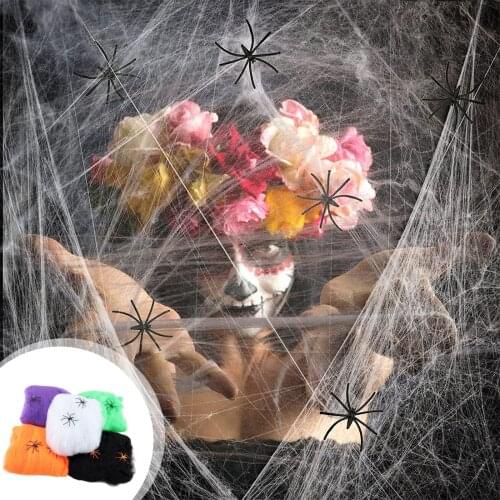Artificial Spider Web Halloween Decoration Scary Party Scene Props White Stretchy Cobweb Horror House Home Decora Accessories