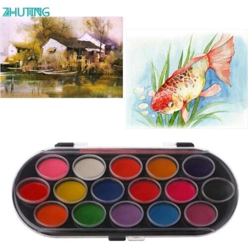Colorful New 16Pcs Watercolor Palette Brush Set Painting Tray Craft Drawing Art Mini Kid Gift MAR-30
