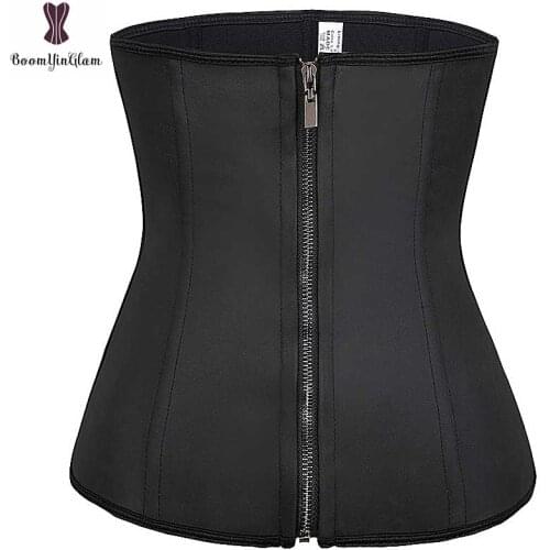 Latex Waist Trainer Women Loss Weight Bustier Plus Size Underbust Front Zipper And Hook Closure Black Waist Cincher Corselet