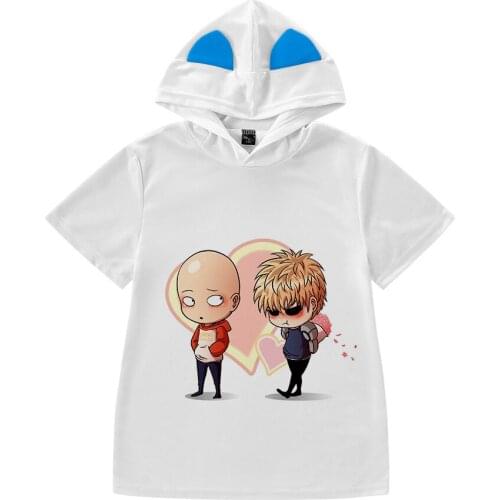 Summer Anime Cat ears hooded short sleeve 3D One Punch Man cartoon tee Boy Clothes t shirt Children Clothing Boy Girls shirt