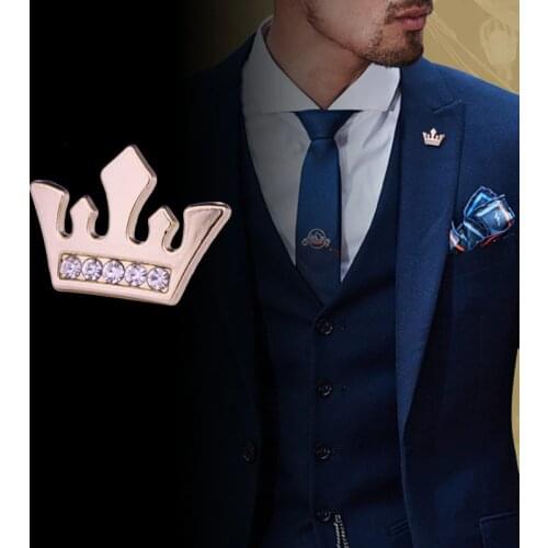 Korean Small Crown Brooch Metal Crystal Lapel Pin Fashion Mens Shirt Collar Pins Badge Brooches for Women Jewelry Accessories