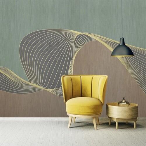 Milofi large wallpaper mural modern minimalist abstract golden three-dimensional line geometric bedroom background wall