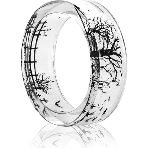 Fashion Handmade Transparent Resin Ring Bat Castle Dandelion Scenery Inside Epoxy Resin Rings for Women Finger Punk Jewelry