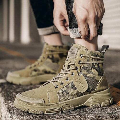 Men Military Boots Outdoor Canvas Casual Shoes High Top Sneakers Men Ankle Boots Retro Trendy Camouflage Boots Zapatos De Hombre