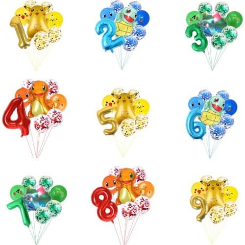 Pokemon Birthday Balloon Cartoon Pikachu Charmander Ivysaur Squirtle Figure Aluminum Sequin Balloons Birthday Party Decoration