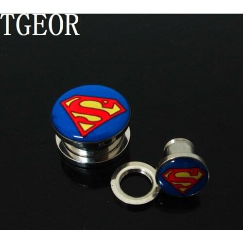NEW 1 pcs mixed gauges ear tunnels supper man stainless steel ear Flesh Tunnel