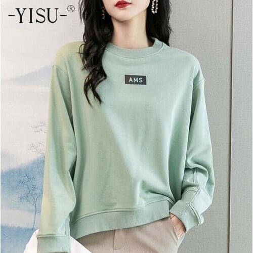 YISU 2021 New Women Loose Sweater Autumn O-Neck Tops Fashion Simple Female Knitted pullover Long sleeve Jumper Womens clothing
