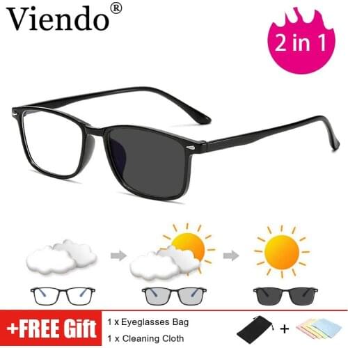 Photochromic Anti Blue Light Blocking Glasses WOmen Men Small Rectangle Eyeglasses FrameAuto Color Changing Anti UV400 Sunglass