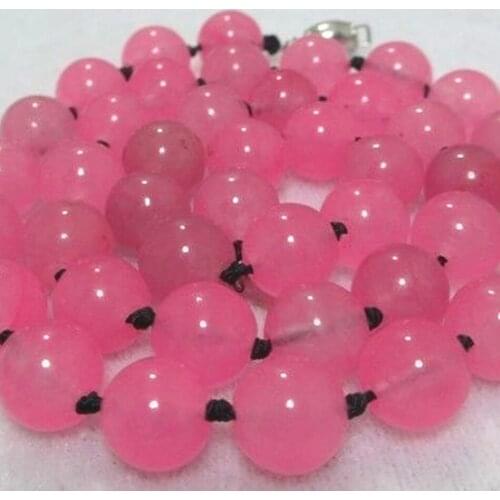 Wholesale price natural stone semi-precious 10mm pink chalcedony jades round beads necklace women elegant jewelry 18inch MY5202