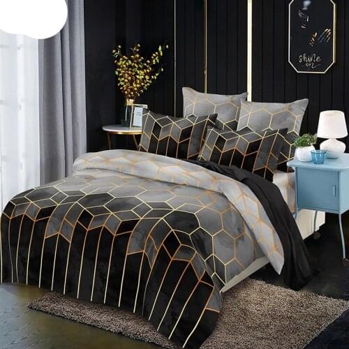 Nordic Minimalist Luxury Style Geometric Pattern Gilded Bedding Duvet Cover Super Double Plus Size, With Pillowcase