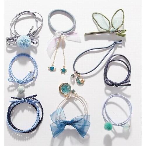 9pcs/set Summer Girl Hair Ties Women Multi-patterns Headwear Elastic Rubber Hair Rope Bowknot Hairband Set Accessories