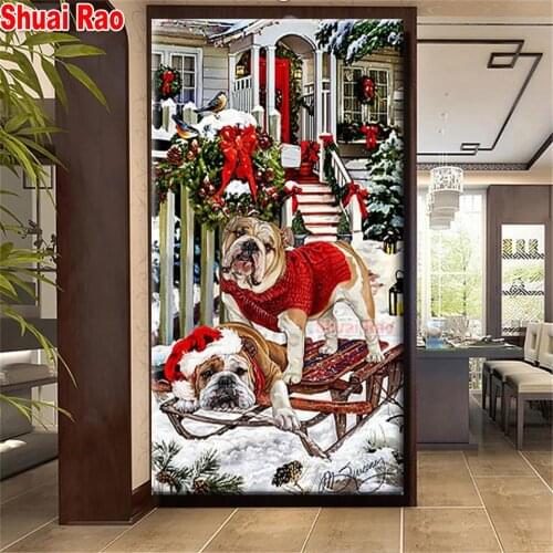 Large Diamond embroidery Snow House Bulldogs Christmas Gift 5d diamond painting full square drill Diy diamond mosaic Dog art