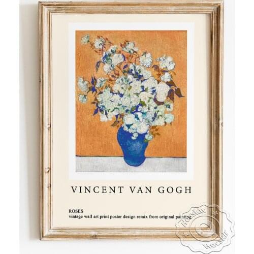 Vincent Van Gogh Exhibition Museum Poster, Roses Vintage Wall Art Prints Design, Plant Flower Canvas Painting, Modern Home Decor