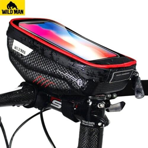 WILD MAN Bicycle Touch Screen Frame Phone Bag Mountain Bike Waterproof Handle Bar Bag Front Tube Bag for Smartphone GPS Case