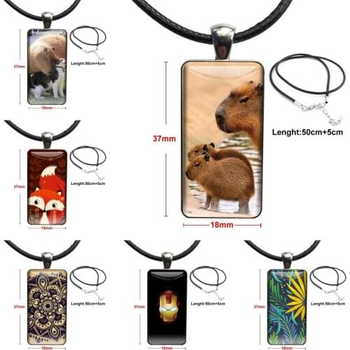 Jewelry With Steel Plated Glass Cabochon Choker Long Pendant Rectangle Necklace Animal Capybara Fiyat For Woman Vintage