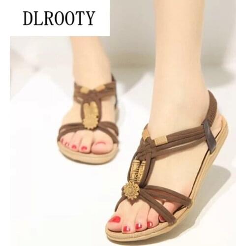 Woman Sandals Shoes Flats Bohemia 2019 Summer Style String Bead Slides Elastic Band Fashion Casual Breathable Comfortable