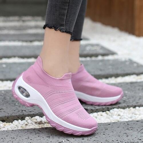 Women Sneakers Air Cushion Platform Shoes Spor Ayakkabi Bayan Anti-slip Sport Shoes Solid Breathable Sock Footwear Zapatos Mujer