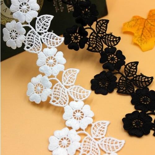 3D Flower Embroidered Lace 100% Milk Fiber White And Black Sewing Apparel Trims 5.5CM