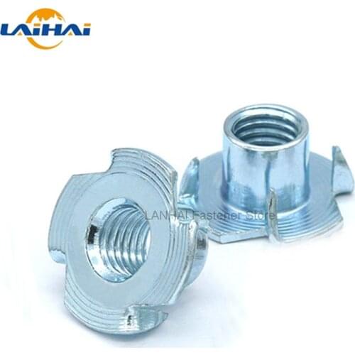 10pcs M4 M5 M6 M8 M10 Thickened Steel Four Claws Speaker Nut Blind Pronged Insert T-Nut for Wood Furniture Length=8-17mm
