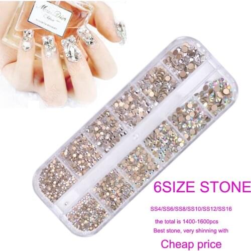 1 Box 1400-1600pcs /box Glass Nail Rhinestones Flat-back AB Crystal stones gems rhinestone non hotfix for design nail art * NEW