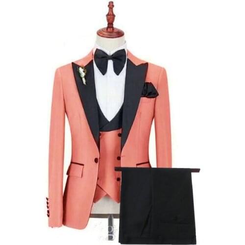 2021 Casual Peach Jacket Men Suit Slim Fit Wedding Tuxedo Custom Made Wedding Groom Party Suits Costume Homme Best Man Blazer