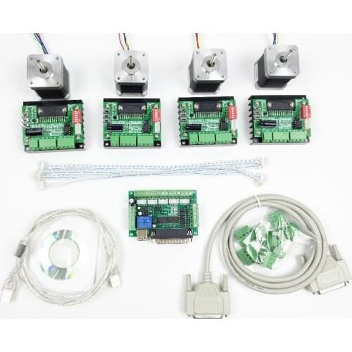 CNC Router mach3 4 Axis Kit, 4pcs TB6560 driver + 5 axis stepper motor controller + 4pcs nema17 1.8A motor