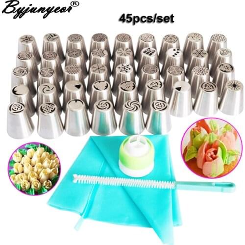 45PCS/set Christmas Style Russian Cream Icing Piping Nozzles Santa Claus Snowflake Pastry Tips Cake Decorating Baking Tool CS032