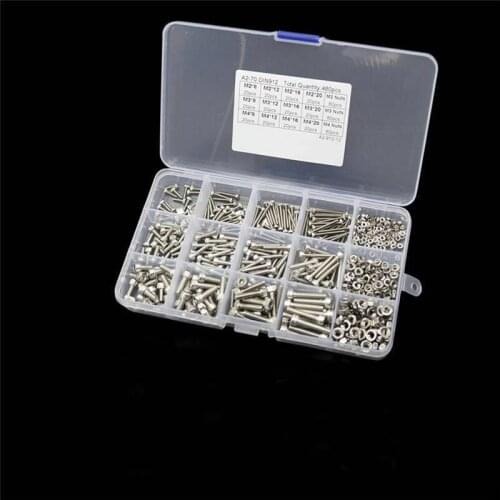 480PCS M2 M3 M4 Socket Head Screws Stainless Steel Hex Socket Head Cap Screws Assortment Kit Bolts and Nuts Set+ Box