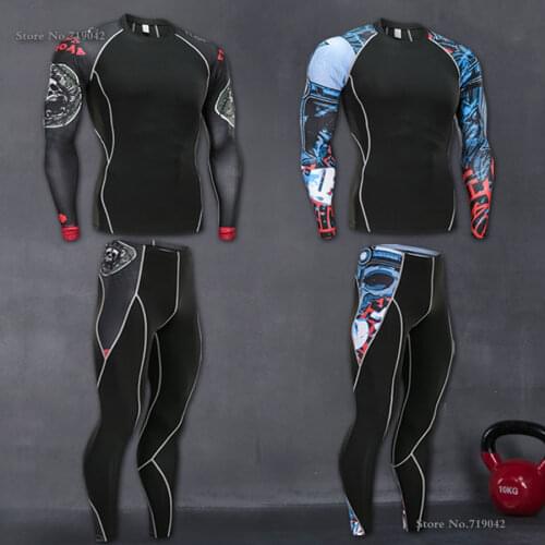 Quick Dry Mens Running Sets 2 pieces/sets Compression Sports Suits Men Basketball Tights Clothes Gym Fitness Jogging Sportswear