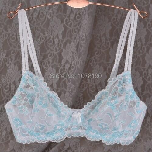 Big cup lingerie fashion slim solid transparent openwork lace no pad bra sexy temptation breathable