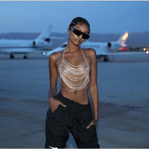 StoneFans Sexy Multi-layer Rhinestone Body Bra Jewelry for Women Shiny Crystal Body Chain Necklace Top Underwear Party Gift