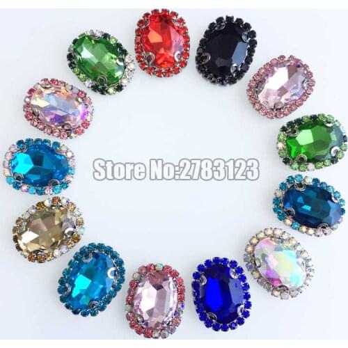 13x18mm 10pcs high quality oval shape color chain+color rhinestone glass sew on stones with holes diy/clothing accessories