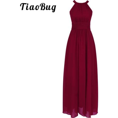 Elegant Women Maxi Long Dress Halter Sleeveless Pleated Chiffon Bridesmaid Dresses Wedding Party Dress Womens Evening Gown